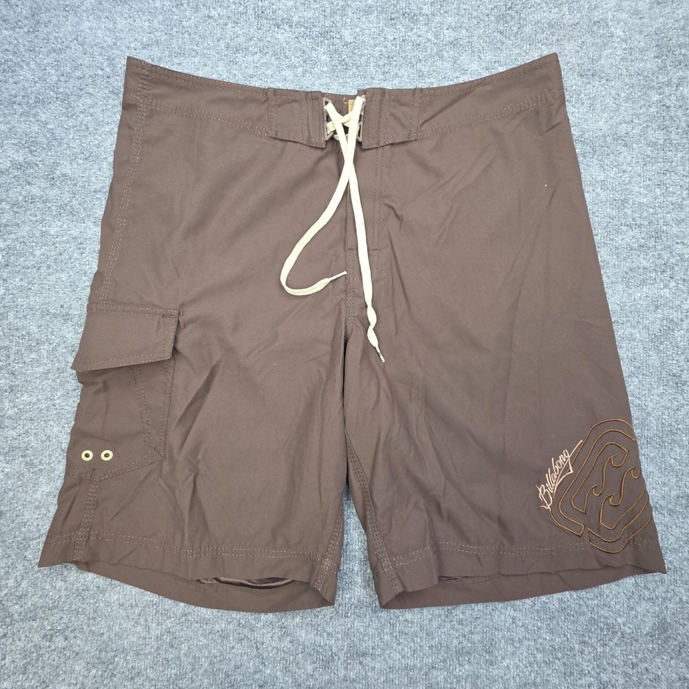 Quiksilver Board Shorts Swim Trunks Men's 38 Brown Y2K Cargo Embroidered